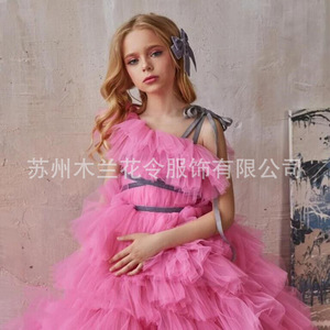 Robe de princesse ML016 rose rouge pour filles, automne-hiver, antistatique, bouffante, style occidental, robe de cérémonie pour enfants, effet illusion - Product Image 4