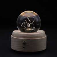 Lampe de nuit en boule de cristal 3D, lampe musicale, décoration créative LED, lampe LED en bois pour chambre à coucher