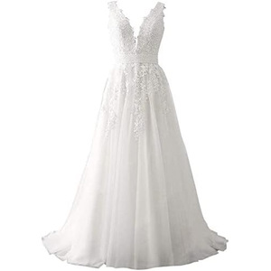 V Neck Ball Gown Wedding Dress White Empire Waist Backless Bridal Dress Princess Style Church Wedding Dress - Product Image 2