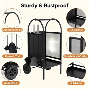 Porte-bûches et ensemble d'outils pour cheminée, chariot à bois de chauffage, support à bûches avec <span class=keywords><strong>roues</strong></span>, porte-bûches pour cheminée - Product Image 6
