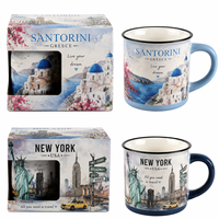 Mug souvenir en céramique personnalisé Santorin Grèce, tasse à café de voyage, mug en céramique imprimé avec un motif emblématique, avec emballage cadeau