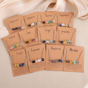 Collana con Combinazione di Dodici Pietre Zodiacali Best Seller, con Ciondolo in Acciaio Inossidabile e Catena in <span class=keywords><strong>Pietra</strong></span> Naturale Irregolare - Product Image 1