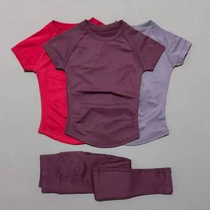 2 Piece Set <b>Women</b> Longline Short Sleeve Gym Crop Top High Waist Yoga <b>Leggings</b> Workout Sports Suit Fitness Clothes - Product Image 3