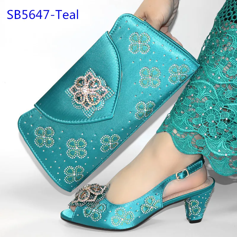 Conjunto de zapatos y bolso de boda para dama africana, zapatos de color verde azulado con bolsas a juego
