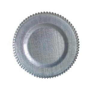 Assiettes de présentation en verre <span class=keywords><strong>vert</strong></span> émeraude perlé de 13 pouces pour mariage, vente en gros à prix abordable - Product Image 3