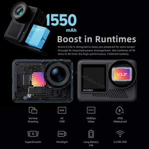 <span class=keywords><strong>AKASO</strong></span> Brave <span class=keywords><strong>8</strong></span> LE 4K60FPS Caméra d'Action 20MP Photo Écran Tactile Étanche Super Grand Angle 16x Slo-mo SuperSmooth Stabilisation - Product Image 3
