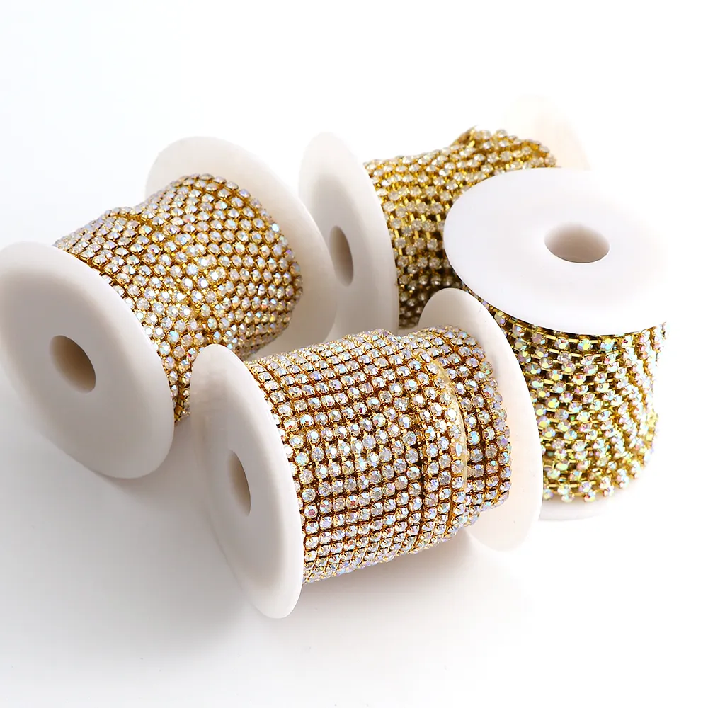10M/Roll Glas Steentjes <span class=keywords><strong>Ketting</strong></span> Close Cup Naaien Op Trim Ab Gold Gottomrhinestone <span class=keywords><strong>Ketting</strong></span> Voor Kledingstuk Accessoires
