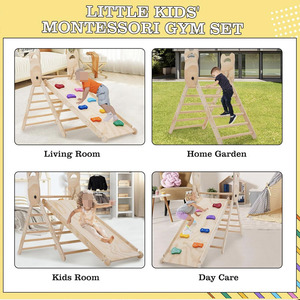 Foldable <strong>Rainbow</strong> Kid Baby Climbing <strong>Toys</strong> Indoor Gym <strong>Wooden</strong> Montessori Climbing Set Adjustable Height Triangle for Toddlers - Product Image 3
