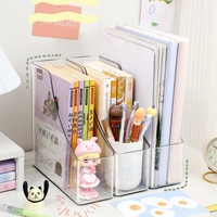 Estante de papel A4 de plástico transparente de un solo nivel, caja de almacenamiento de archivos Vertical para estudiantes de oficina, organizador de cajones de escritorio para estar