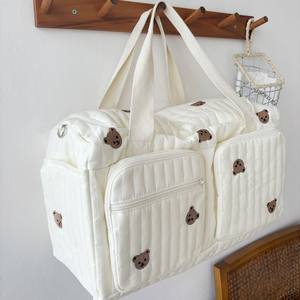 Bolsa de maternidad bordada, bolso de lona de gran capacidad, cierre de cremallera blanco, bolsa de viaje portátil para madre y bebé - Product Image 2