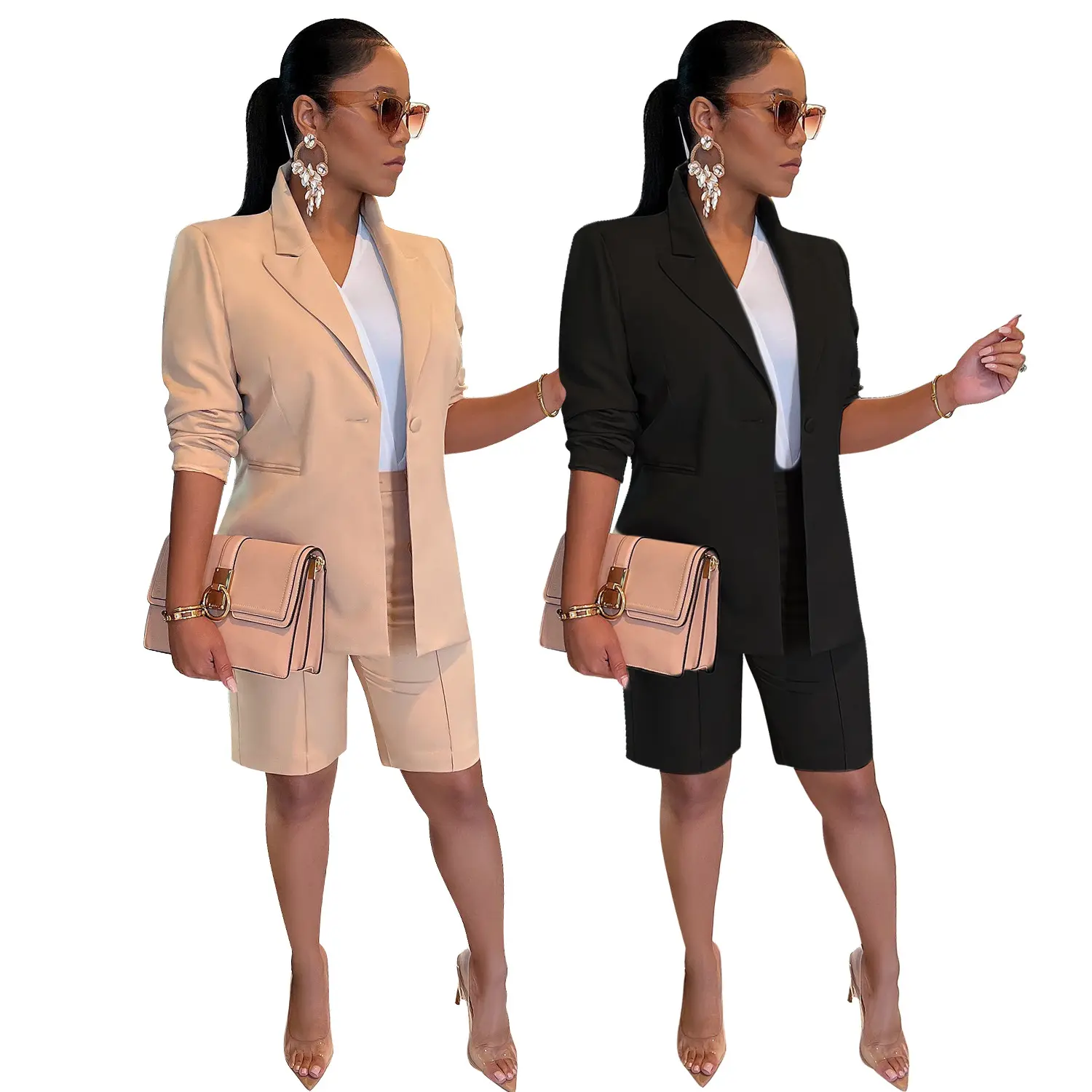 wholesale 2022 ladies office work clothes shorts 2 piece business suit for women formal