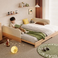 KUKU Massivholz Kinderbett Schlafsofa mit Weich Gepolstertem Schutzgeländer Modernes Minimalistisches Einzelbett für Kinder Nordisches Möbelstück
