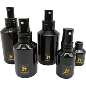 Amber Oblique Shoulder Glass Black Press Pump <b>Spray</b> Bottle 100ml 200ml Cosmetic Packaging Glass Bottle - Product Image 2