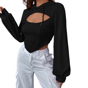 Wholesale Custom Labeling High Quality Women's Autumn Casual Hooded Spandex/Polyester Dresses Street Trend Design Slim Short <b>Set</b> - Product Image 3