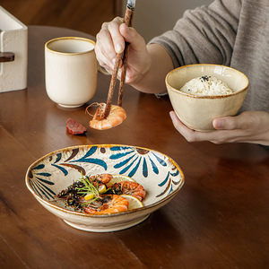 Assiette creuse en céramique rétro gaufrée, 8 pouces, motif floral, passe au lave-vaisselle, idéale pour les fêtes et les repas d'hôtel - Product Image 2