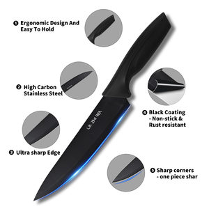 Bộ dao bếp bằng thép không gỉ 13 món chuyên nghiệp, kèm kéo, lớp phủ chống dính màu đen, lý tưởng cho sử dụng tại nhà - Product Image 3