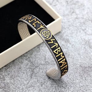 yunnique Nordic Stainless Steel Cuff <b>Bracelet</b> <b>Viking</b> Runes Open Design Unisex Jewelry Gift - Product Image 2