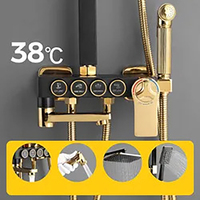 Système de douche de luxe carré pour salle de bain, finition or blanc poli, mitigeur de baignoire, robinet, pommeau de douche, ensemble de filtres thermostatique doux