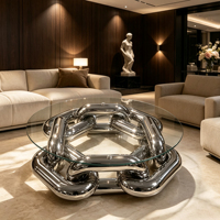 Table basse de luxe légère à l'italienne Table d'appoint moderne en acier inoxydable Art transparent en verre trempé pour le salon de la villa