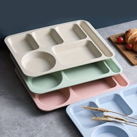 GEMEI Rectangular Lightweight Wheat Straw Tableware Eat Plates Plastic Divided Dish Plates With Compartments