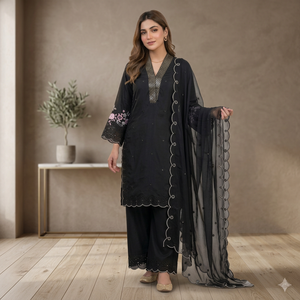 Conjunto de Top y Pantalón Plazzo para Mujer con Bordado de Lentejuelas, Dupatta-MAL CHANDERI, Elástico, de Secado Rápido y Reversible - Product Image 1