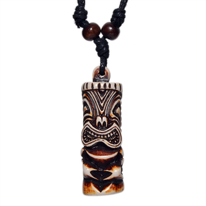 FX011 kalung tulang Yak imitasi gaya Retro Maya India liontin Choker pria keren dengan tali rantai pesta hadiah jimat - Product Image 1