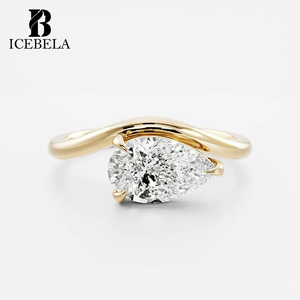 Anillos de Compromiso de Plata de Ley 925 al por Mayor, Joyería Fina de Lujo, Chapados en Oro, Curvos, con Circonita en Corte Pera para Chicas - Product Image 1