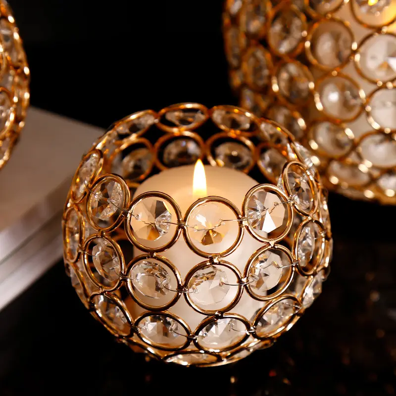 Galvani sierte hohle Kerzenhalter Eisen Kerzen becher Dekoration Nordische Luxus Hochzeit Requisiten Kristall kugel Kerzen glas