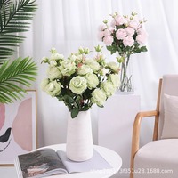Vente en gros mini bouquet de roses pivoines artificielles à 3 branches fleur en tissu avec plastique de soie pour la décoration intérieure de mariage pour la Saint-Valentin