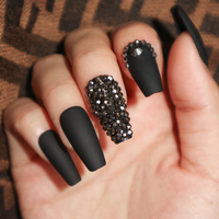 Lot de faux-ongles en forme de cercueil, noirs mat, de luxe, longs, pressés, vente en gros, pièces
