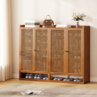 Meuble à chaussures moderne en bois, design modulaire peu encombrant, rangement ventilé, organisateur de chaussures multifonctionnel, porte à persiennes pour entrée