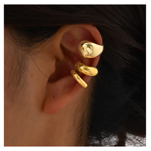 Pendientes de aro con cuentas gruesas a la moda Pendientes de aro elegantes Pendientes de joyería fina de acero inoxidable chapado en oro de 18K de la India - Product Image 2