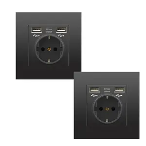 Panel de PC negro de clase 86 estándar de la UE de alta calidad, enchufe de interruptor de pared eléctrico alemán con 2 puertos Usb