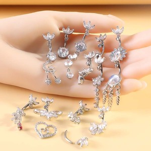 CRYSPURE Tendance Longue Pendentif <span class=keywords><strong>Gland</strong></span> 14g Acier Inoxydable Anneau de Nombril Femme Zircon Lotus Aile d'Ange Bijoux de <span class=keywords><strong>Piercing</strong></span> Ventre Vente en Gros OEM - Product Image 1