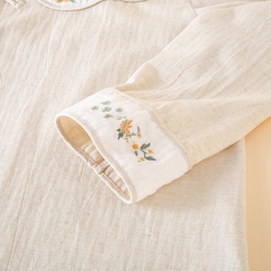 Pyjama pour femmes, nouveau style <span class=keywords><strong>chinois</strong></span>, tissé, brodé, respirant, en coton et lin, taille élastique, <span class=keywords><strong>pantalon</strong></span> uni à manches longues - Product Image 3