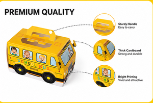 Custom Yellow School Bus Shaped <b>Gift</b> <b>Box</b> with Handle Clear Window Paperboard Kids Toy Packaging for Candy and Wholesale - Product Image 5