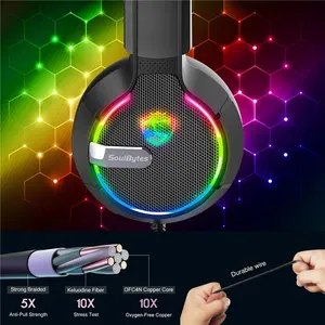 SoulBytes S19 HiFi Stereo 3D HiFi suono con cavo auricolare <span class=keywords><strong>Gamer</strong></span> <span class=keywords><strong>3</strong></span>.5mm PC cuffie da gioco con luce colorata RGB per PS5 PS4 - Product Image 6