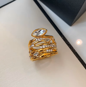 Thiên Tài Thiết Kế Ban Đầu Brass 18K Mạ Vàng Hai Tone Zircon Hợp Thời Trang Của Phụ Nữ Hình Học Kỷ Niệm Vòng Đá Quý - Product Image 2