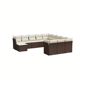 ชุดโซฟาสวนสีน้ำตาลพร้อมเบาะสีครีมขาว 6 ที่นั่ง เฟอร์นิเจอร์หวายกลางแจ้ง ดีไซน์ร่วมสมัย - Product Image 1