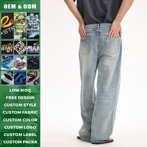 Jeans de Pierna Recta de Alta Calidad con Logotipo Personalizado, Estilo Básico CleanFit, Lavados y Desgastados, en Mezclilla Cruda Azul Claro, Unisex - Product Image 3