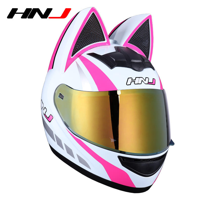Nuevo Color HNJ motocicleta gato casco cara completa Casco Moto Motocross  casco motocicleta montar con personalidad gato Orejas de conejo