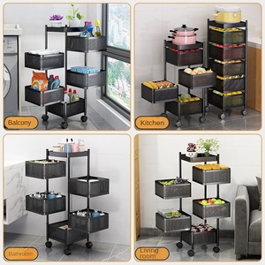 Đa chức năng xoay nhà bếp lưu trữ xe đẩy, sàn đứng Snack Trái Cây Rau tổ chức giá giỏ - Product Image 2