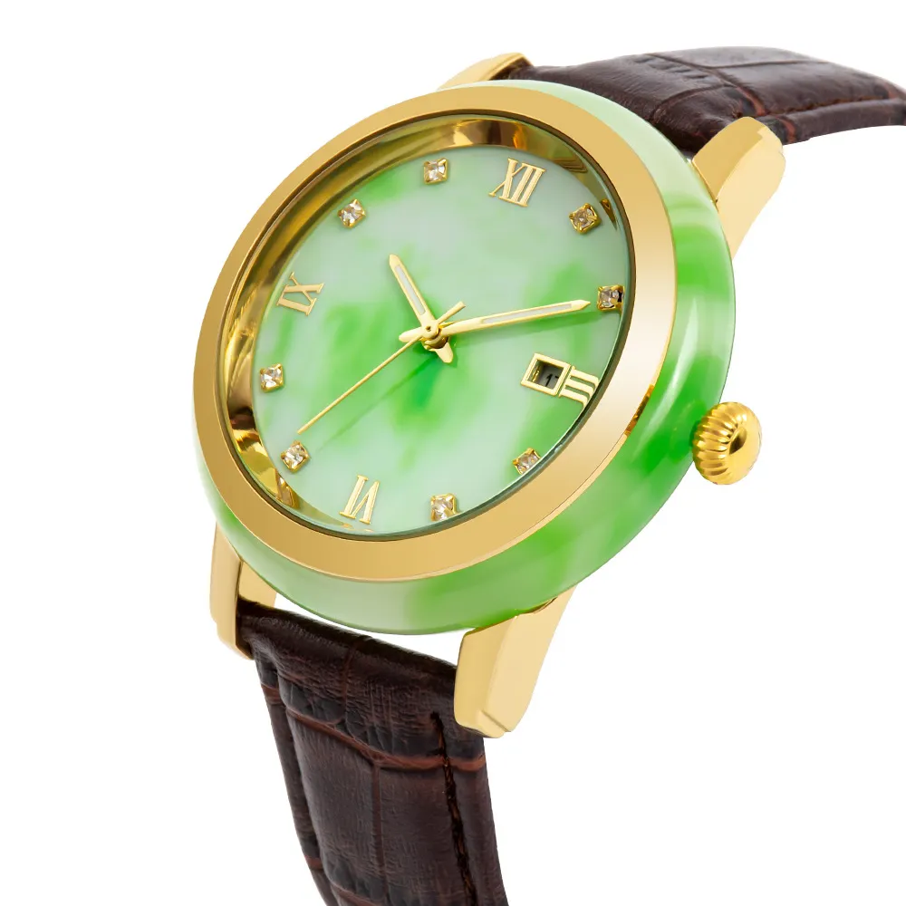 Japan Hoogwaardige Band Pu Leer Imiteren Jade Koop Horloges Mode Horloge