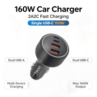 Chargeur de voiture super rapide haute puissance 160W 2A2C multi-ports PD PPS QC compatible avec iPhone Samsung Galaxy