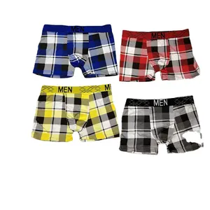 Celana Boxer pria bahan katun, celana Boxer sehari-hari motif pabrik bersirkulasi dengan karet pinggang elastis elastis nyaman