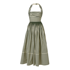 <span class=keywords><strong>Abito</strong></span> da donna elegante a righe verdi con scollo all'americana, <span class=keywords><strong>plissettato</strong></span>, a trapezio, sexy, per feste estive, personalizzabile all'ingrosso - Product Image 2