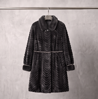 Manteau mi-long en fausse fourrure de vison gris foncé pour femme, col montant en vison ondulé doré, orné de perles faites à la main, vêtement d'extérieur de luxe chaud pour l'hiver