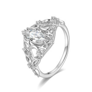 Marquise Cut Moissanite <b>Cocktail</b> <b>Ring</b> 18K <b>Gold</b> Plated Vintage Flower Design Women's Engagement <b>Ring</b> Prong Setting - Product Image 2