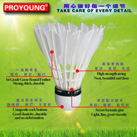 Volant de badminton Proyoung 333 en plumes de canard rondes, niveau débutant, durable, pour entraînement, blanc naturel, 2 couches, intérieur/extérieur