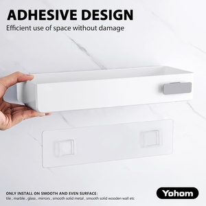 YOHOM moderno blanco adhesivo baño organizador azulejo pared <span class=keywords><strong>ducha</strong></span> Caddy estante flotante plástico champú soporte gancho <span class=keywords><strong>para</strong></span> esquina - Product Image 4